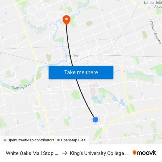 White Oaks Mall Stop 1 - #2062 to King's University College at Western map