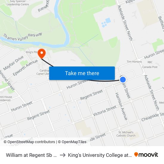 William at Regent Sb - #2071 to King's University College at Western map