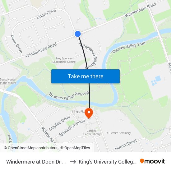 Windermere at Doon Dr  2 Wb - #2080 to King's University College at Western map