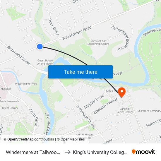 Windermere at Tallwood Eb - #2085 to King's University College at Western map
