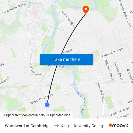 Woodward at Cambridge Sb - #2141 to King's University College at Western map