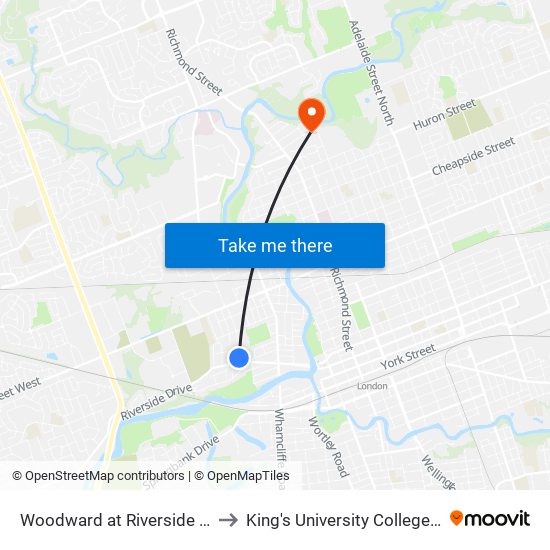 Woodward at Riverside  Nb - #2144 to King's University College at Western map