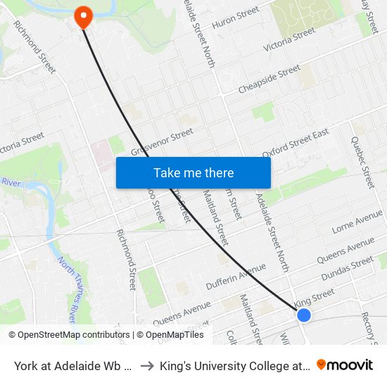 York at Adelaide Wb - #2155 to King's University College at Western map