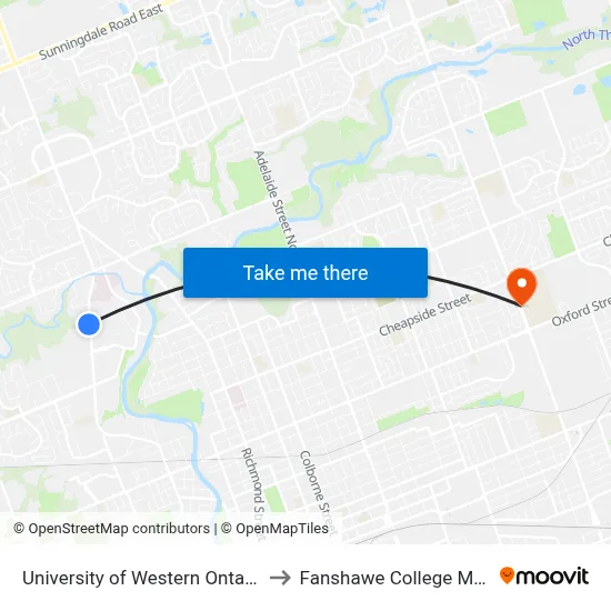 University of Western Ontario to Fanshawe College MPL map
