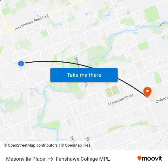Masonville Place to Fanshawe College MPL map