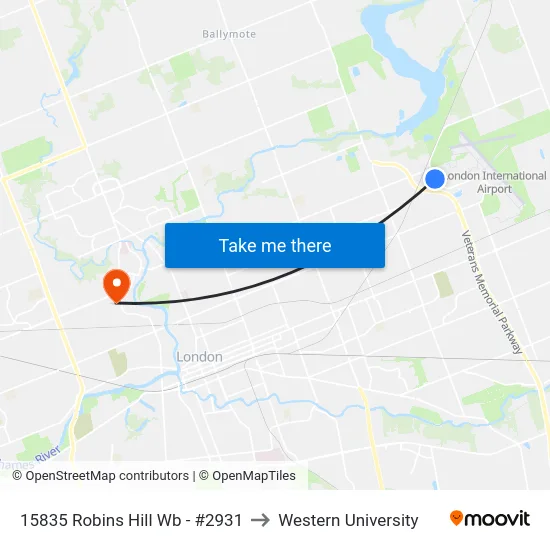 15835 Robins Hill Wb - #2931 to Western University map