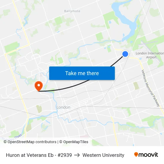 Huron at Veterans Eb - #2939 to Western University map