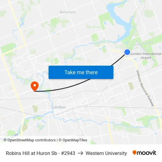Robins Hill at Huron Sb - #2943 to Western University map