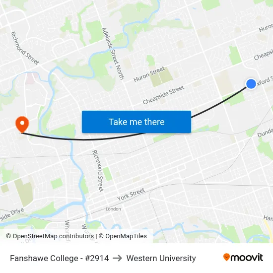 Fanshawe College - #2914 to Western University map