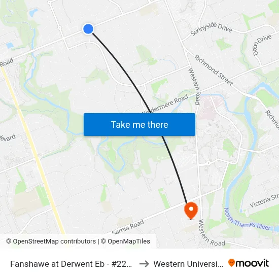 Fanshawe at Derwent Eb - #2227 to Western University map