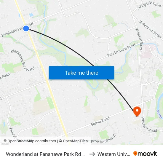 Wonderland at Fanshawe Park Rd Sb - #2983 to Western University map