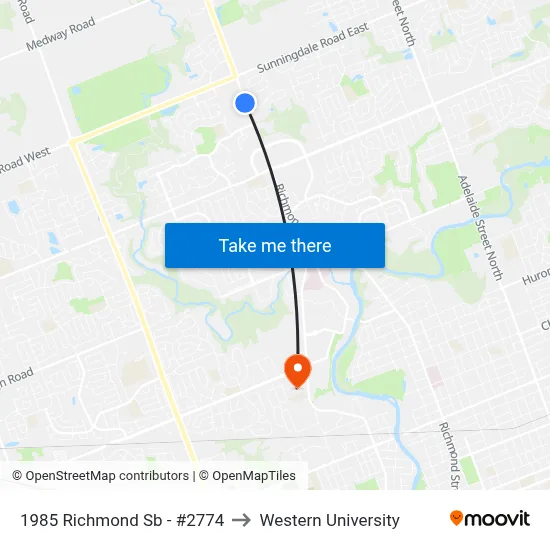 1985 Richmond Sb - #2774 to Western University map