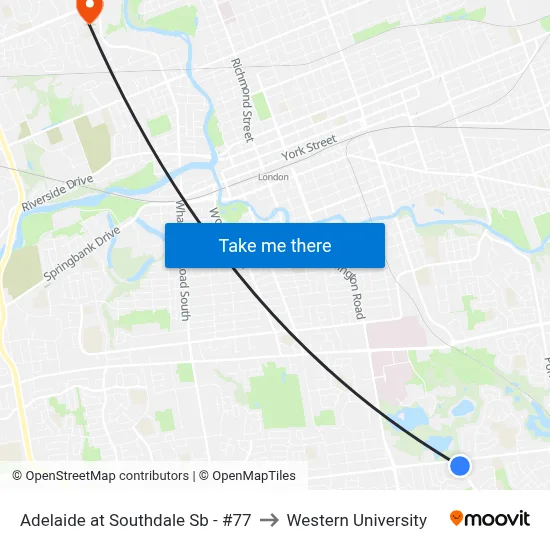 Adelaide at Southdale Sb - #77 to Western University map