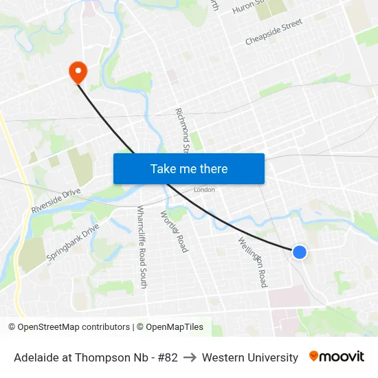 Adelaide at Thompson Nb - #82 to Western University map