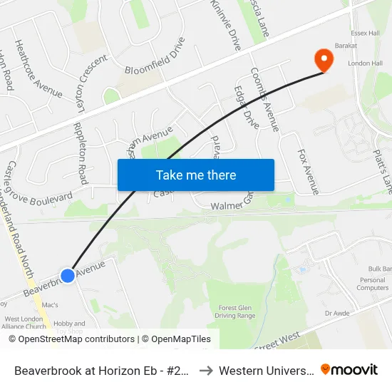 Beaverbrook at Horizon Eb - #2417 to Western University map