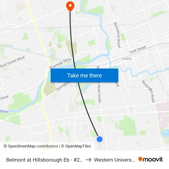 Belmont at Hillsborough Eb - #234 to Western University map