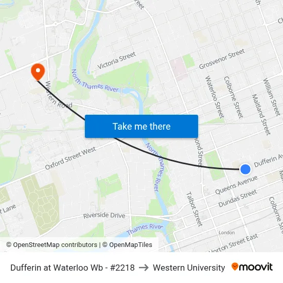 Dufferin at Waterloo Wb - #2218 to Western University map