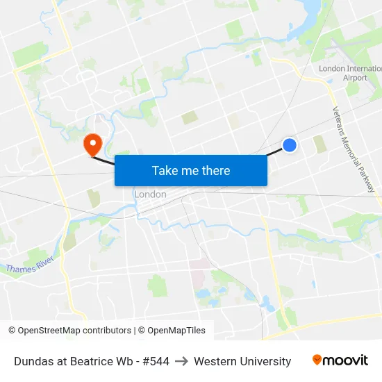 Dundas at Beatrice Wb - #544 to Western University map