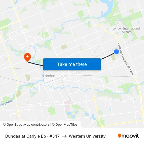 Dundas at Carlyle Eb - #547 to Western University map