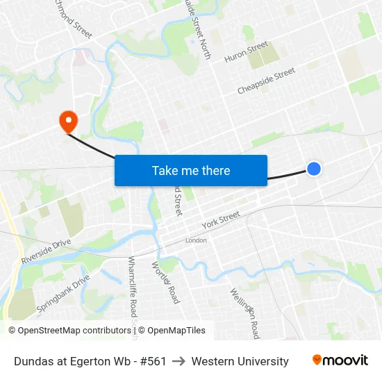 Dundas at Egerton Wb - #561 to Western University map