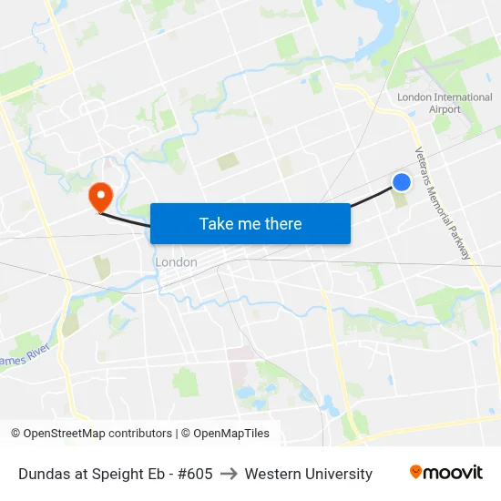 Dundas at Speight Eb - #605 to Western University map