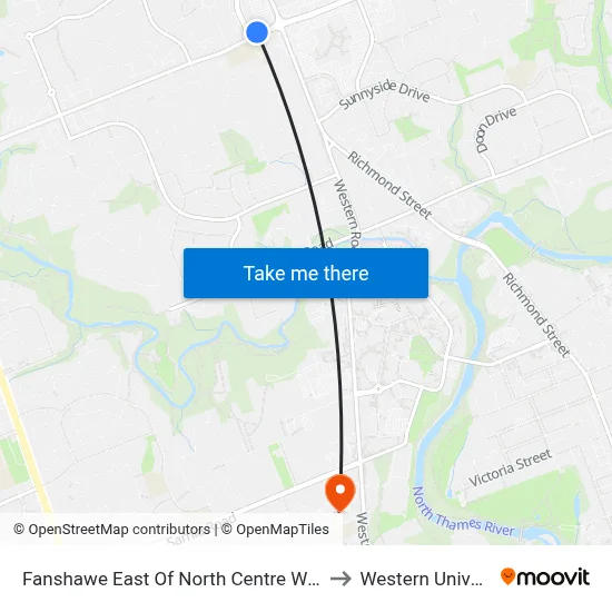 Fanshawe East Of North Centre Wb - #707 to Western University map