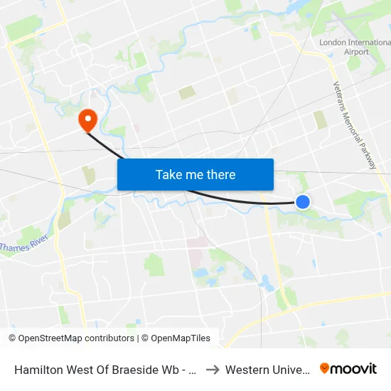 Hamilton West Of Braeside Wb - #2658 to Western University map