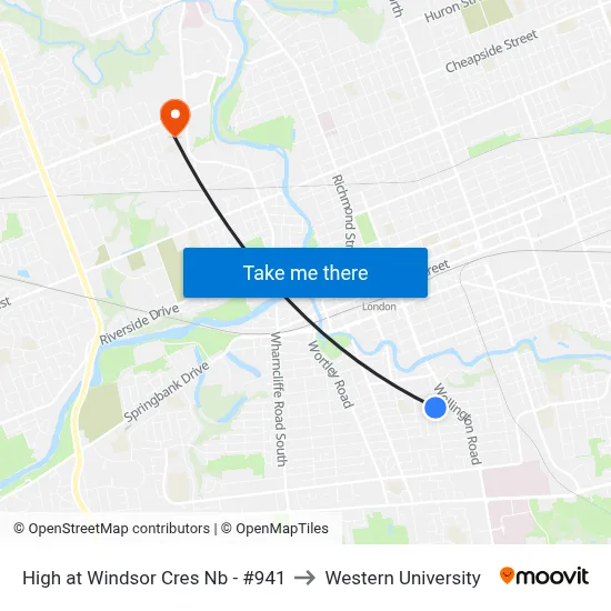 High at Windsor Cres Nb - #941 to Western University map