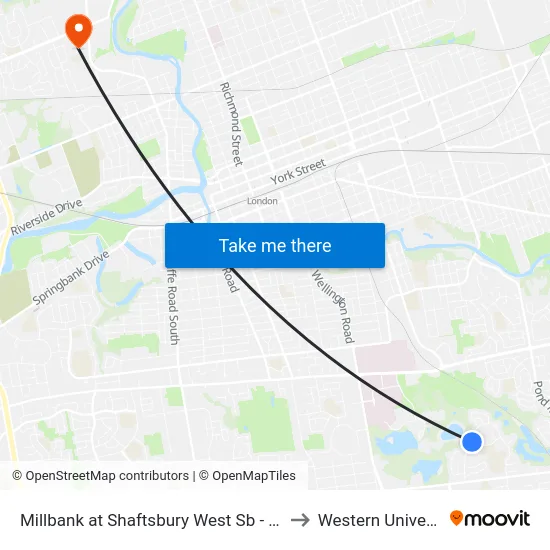 Millbank at Shaftsbury West Sb - #1194 to Western University map