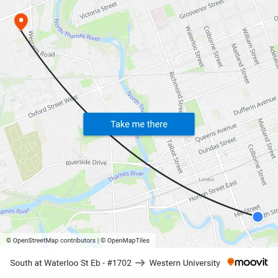 South at Waterloo St Eb - #1702 to Western University map