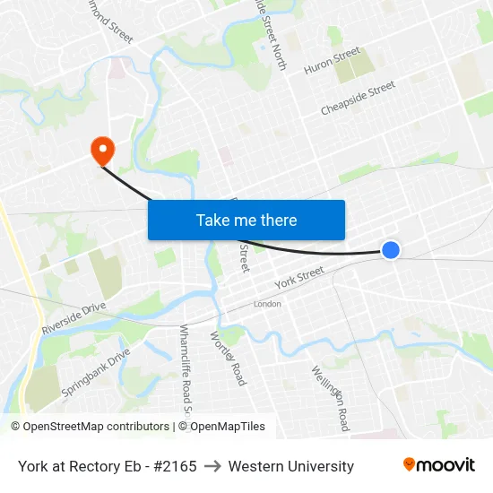 York at Rectory Eb - #2165 to Western University map