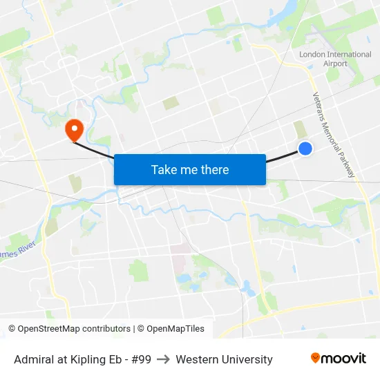 Admiral at Kipling Eb - #99 to Western University map