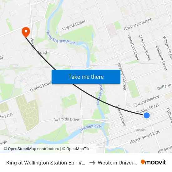 King at Wellington Station Eb - #2916 to Western University map