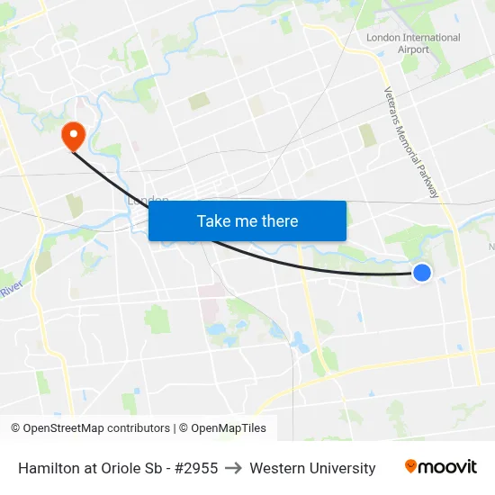 Hamilton at Oriole Sb - #2955 to Western University map