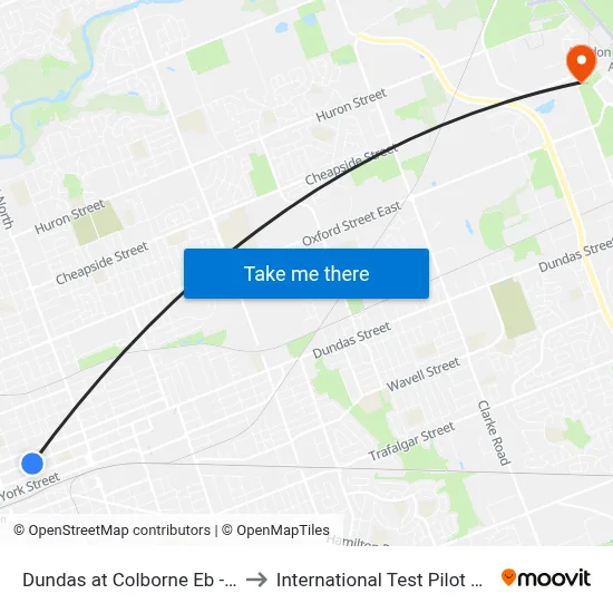 Dundas at Colborne Eb - #552 to International Test Pilot School map