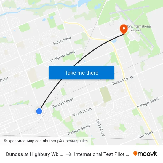 Dundas at Highbury Wb - #578 to International Test Pilot School map