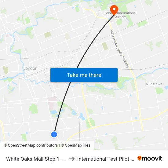White Oaks Mall Stop 1 - #2062 to International Test Pilot School map