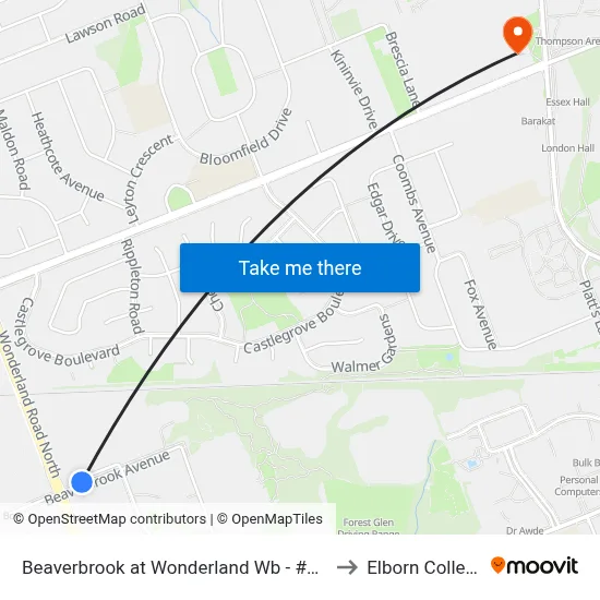Beaverbrook at Wonderland Wb - #228 to Elborn College map