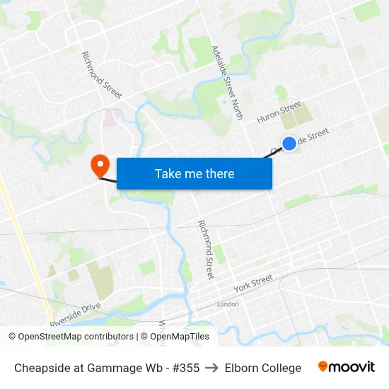 Cheapside at Gammage Wb - #355 to Elborn College map