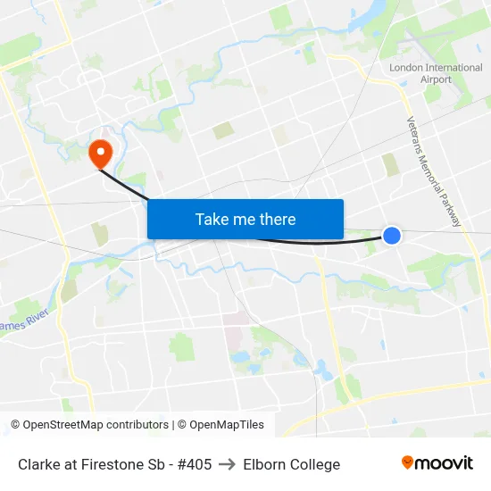 Clarke at Firestone Sb - #405 to Elborn College map