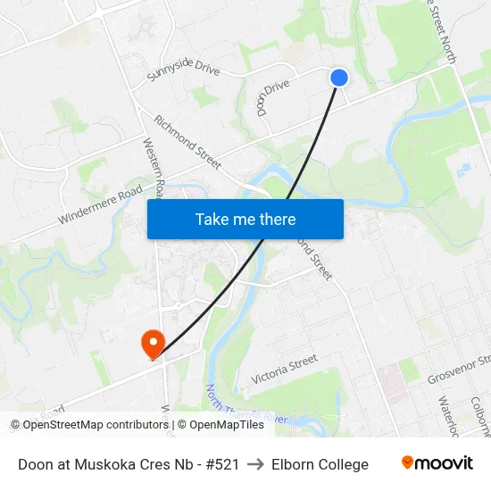 Doon at Muskoka Cres Nb - #521 to Elborn College map