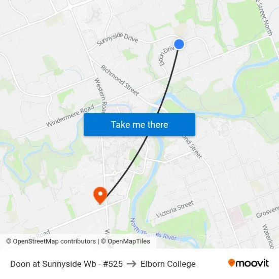 Doon at Sunnyside Wb - #525 to Elborn College map