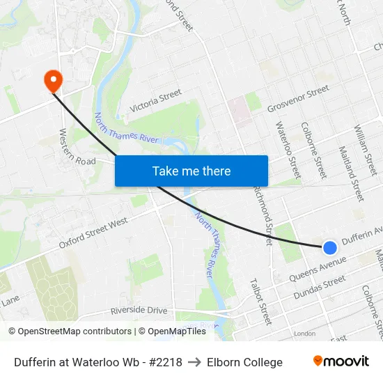 Dufferin at Waterloo Wb - #2218 to Elborn College map
