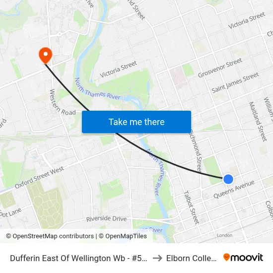 Dufferin East Of Wellington Wb - #535 to Elborn College map