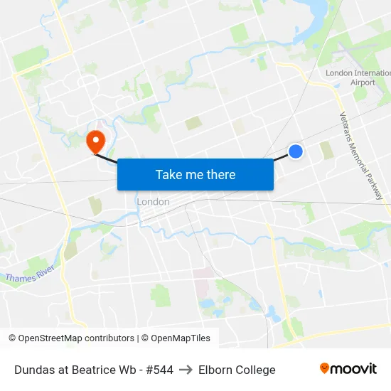Dundas at Beatrice Wb - #544 to Elborn College map