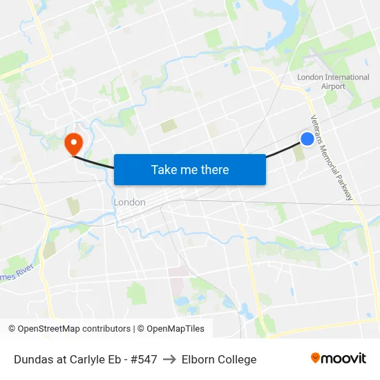 Dundas at Carlyle Eb - #547 to Elborn College map