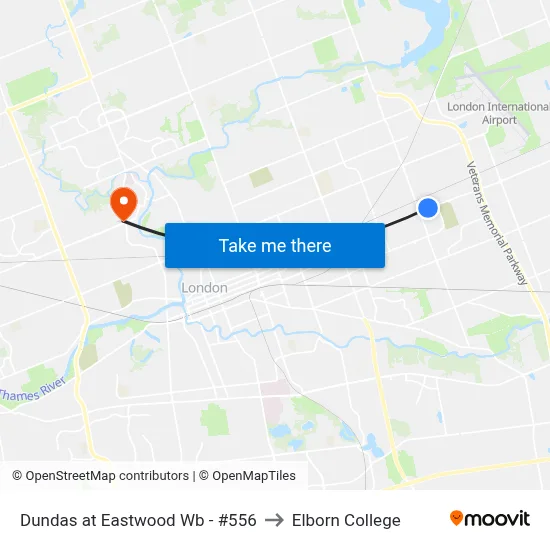 Dundas at Eastwood Wb - #556 to Elborn College map
