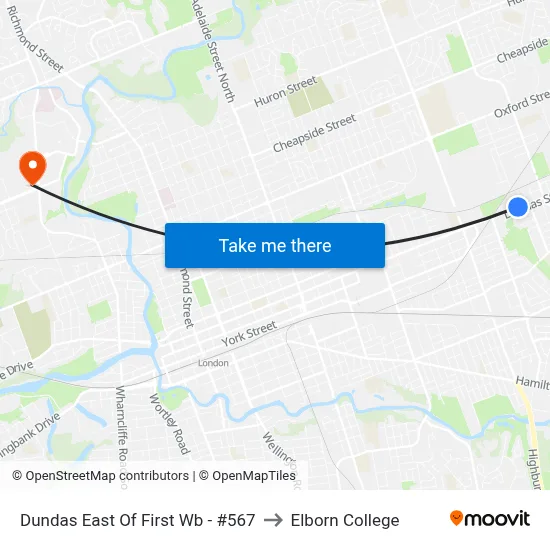 Dundas East Of First Wb - #567 to Elborn College map