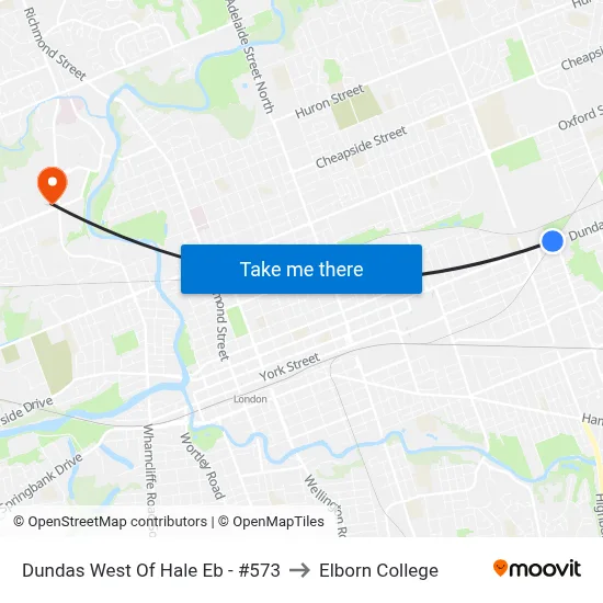 Dundas West Of Hale Eb - #573 to Elborn College map