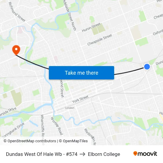 Dundas West Of Hale Wb - #574 to Elborn College map